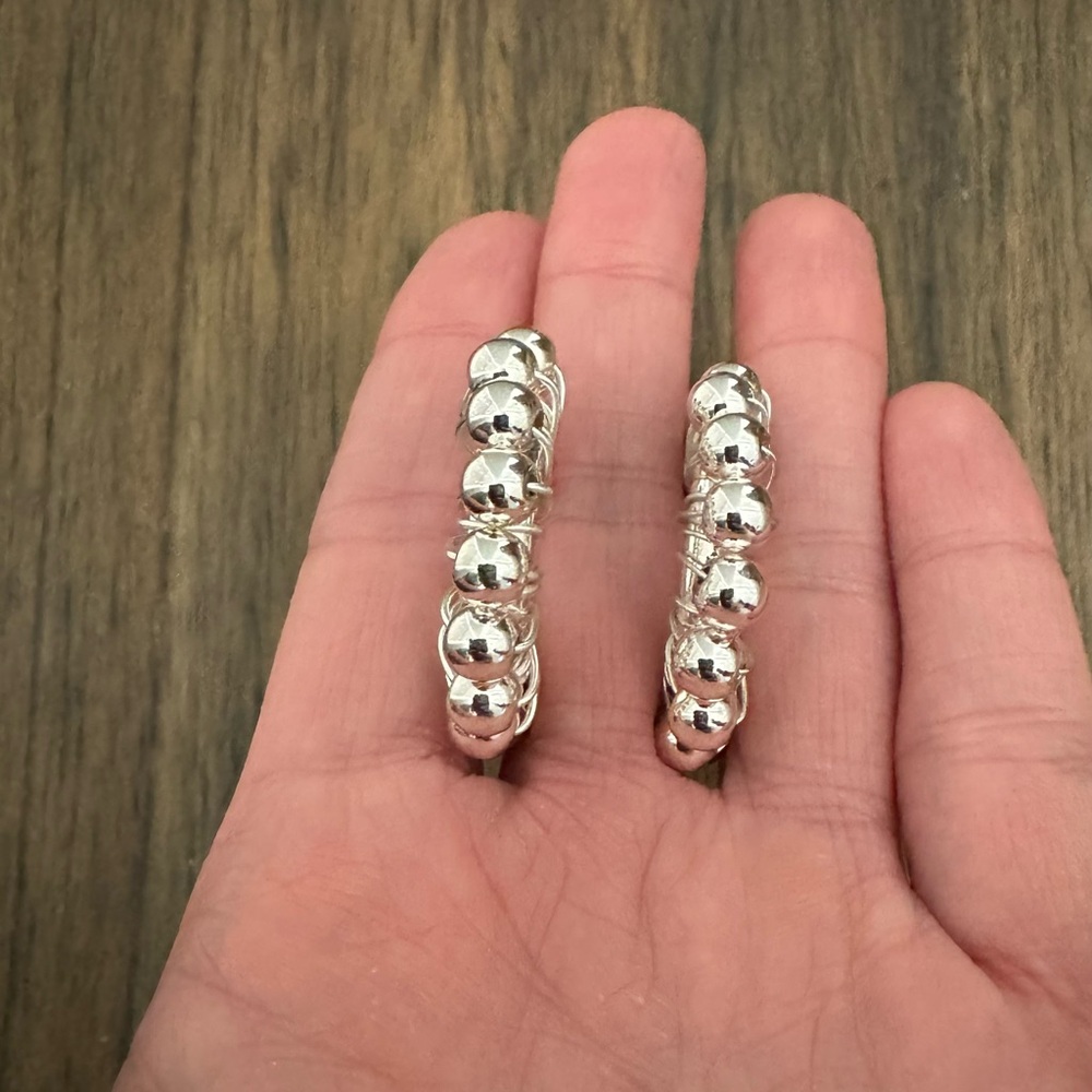 Mango Silver Metallic Bead Hoop Earrings - Picture 5 of 10